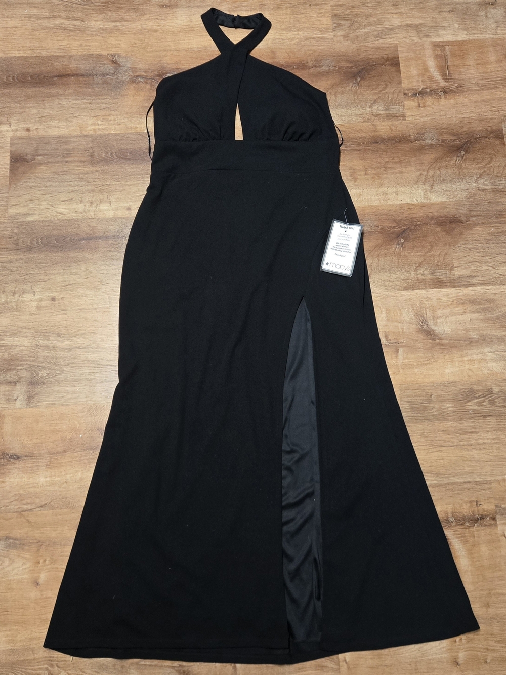NWT!! Speechless Black Halter Gown with Front Keyhole and Thigh Slit 14 W